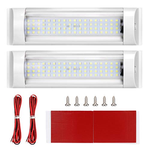 SUPAREE Luces de Techo LED RV de 12 V-80 V, 72 LED Iluminación Interior para RV/Camper/Trailer/Motorhome/Van/Boat con Interruptor de Encendido/Apagado (2 Unidades + 2 Cables Extendidos)