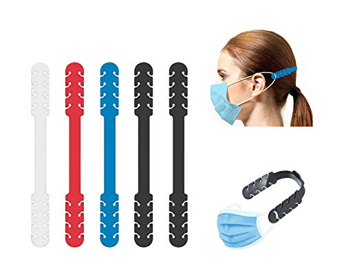 TBOC Salvaorejas Mascarillas Extensor Ajustable - [Pack 5 Piezas] Correa Antideslizante Hebillas de Silicona [Blanca+Roja+Azul+Negra] Agarres para Sujetar Cuello Aliviar Molestias Cara Salva Orejas