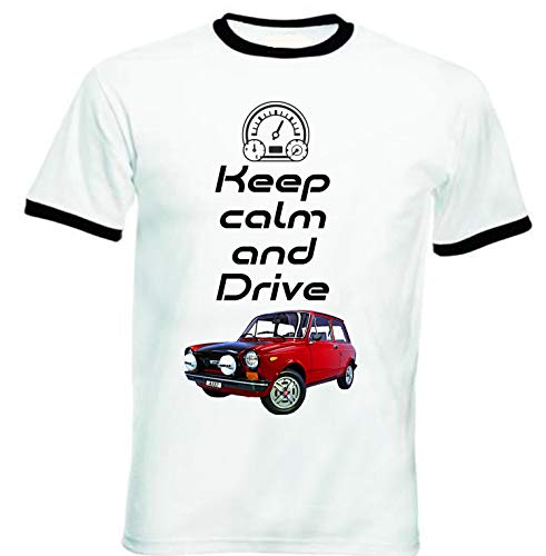 Teesandengines Autobianchi A112 Abarth Keep Calm T-Shirt de Hombre con Bordes Negros Size Small