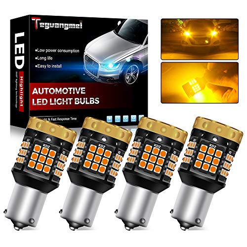 Teguangmei 4pcs Bombillas de Luz de Señal de Giro, Sin Hiper Flash Ámbar 1850Lumen 45SMD 1156 BAU15S 7507 PY21W Canbus LED Sin Error Bombillas de Luz de Señal de Giro Delantera y Trasera