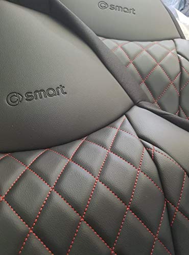 Top Car Athens || Rhombus | 2 fundas para asiento de coche | Cuero vegano | productos hechos a medida | compatible con SMART FORTWO (450) 1998-2007 | Color rojo y negro…