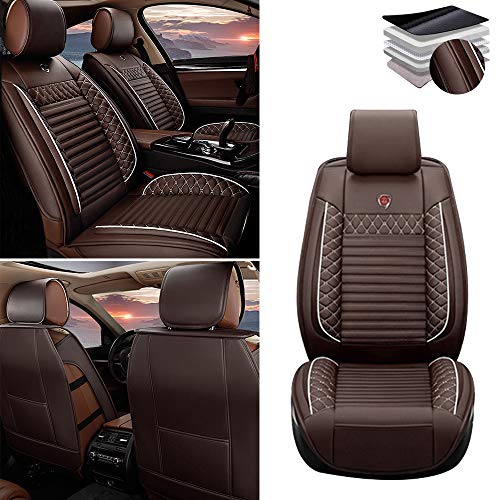 Tuqiang Funda de asiento de coche para Renault Koleos Latitude Logan Sanddero Duster, cuero de lujo impermeable, funda de asiento compatible con airbag, fila delantera, color café