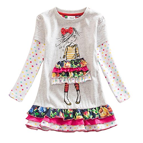 VIKITA Vestido Dibujos Floral Manga Larga Algodón Casual Niñas LH3660 3T