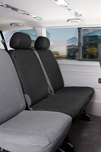 WALSER 10521 Funda de asiento de coche ajuste de transportador, funda de asiento de tela antracita compatible con VW T6, doble banco de asiento trasero