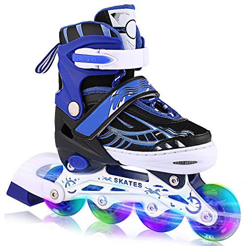 WeSkate Patines en Línea para Niños con Ruedas Luminosas Inline Skates/Rollerblade de Malla Transpirable para Niñas y Niños Tamaño 31-42(Rosa, Azul)