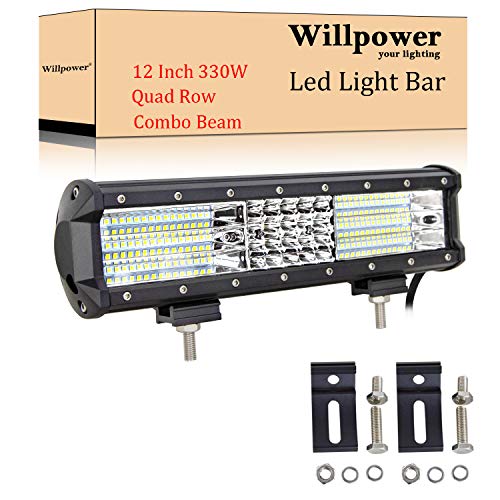 Willpower Barra LED 4x4 330W 30cm Barras Luce de Trabajo 9D Combinación de Punto Inundación Foco Led 12V 24V 6000K Faro Led IP67 Impermeable para Coche Tractor Camion Barco ATV UTV SUV