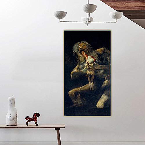 WJWGP Francisco Goya Pintura 《Saturno Devorando Su Hijo》 Pared Arte Romanticismo Obra De Arte PóSter Abstracto Lienzo Cuadro Moderno Hogar Decoracion 50x90cm No Marco