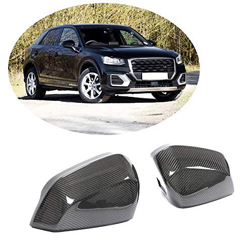 XTT Cubierta de Espejo para Audi Q2 Q3 Sport Utility 2018-2020 Reemplazo de Fibra de Carbono CF Tapas de Espejo retrovisor Lateral Exterior del Coche Carcasa Exterior (con Asistente Lateral)