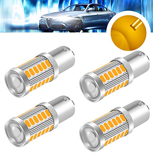 yifengshun 4x Ámbar Bombillas Led Coche 1156 (BA15S) 5730 33SMD 12-30V 3.6W Súper Brillantes LED Señales de giro delanteras y traseras