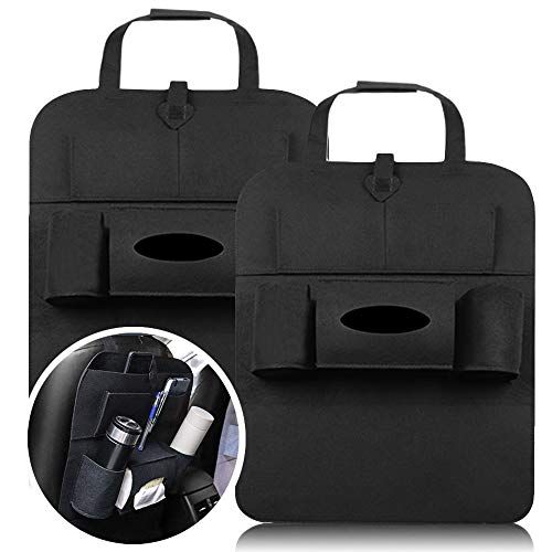 Yisika Organizadores para Coche,2 Pack Kick Mats de Coche,Universal Multi-Bolsillos Organizador para Asiento de Coche,Protector Asiento Trasero Coche para Niños(Negro)