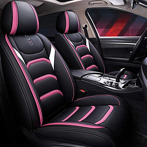 Youthus Cuero Funda Asiento Coche, Juego de Fundas para Asientos Universal Resistente al Desgaste Cuero Fundas Asientos para Delanteros & Traseros Negro Rosa