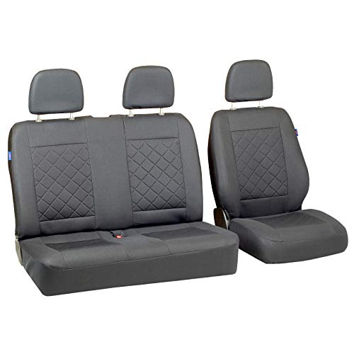 Zakschneider Fundas De Asiento para Opel VIVARO - Conjunto De Fundas 1+2 - Color Premium Cuadrados Grises