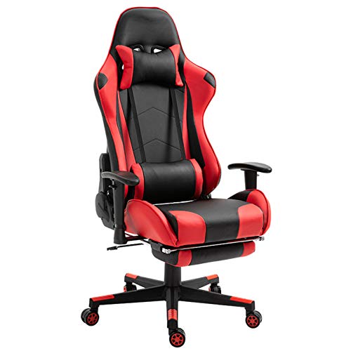 ZHAOJ Sillas para Juegos De Computadora, Silla Giratoria para Deportes Electrónicos con Respaldo Alto, Curva Ergonómica Cómodo Asiento De Cuero De PU, Rojo