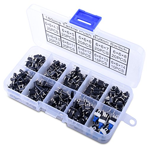 180Pcs Táctil Empujar Interruptor de Botón Micro MomentáneoTact Assortment Kit-4 Pin /10 valor LP12