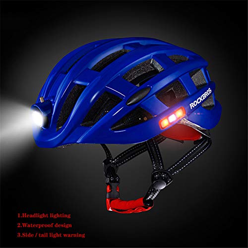 4U4 Casco de la Bicicleta con la iluminación de Advertencia de luz Brillante a Prueba de Insectos Montaña Neto Road Inteligente Casco Equipo de protección para Hombres y Mujeres,Azul