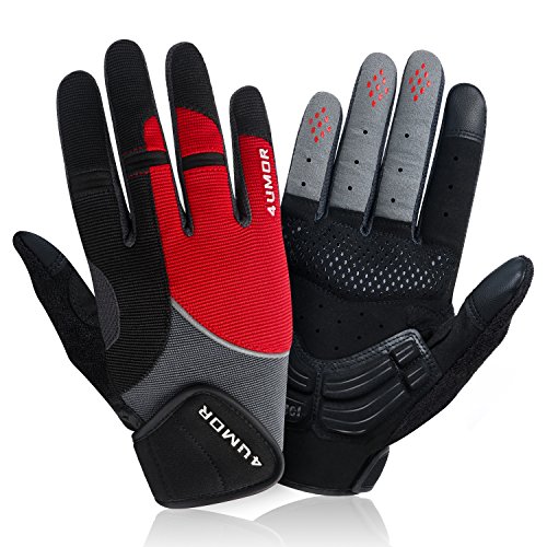 4UMOR Guantes de Ciclismo Dedo Completo Gel de Acolchado para Bicicleta Carretera o Montaña con Pantalla Táctil Unisexo (S)