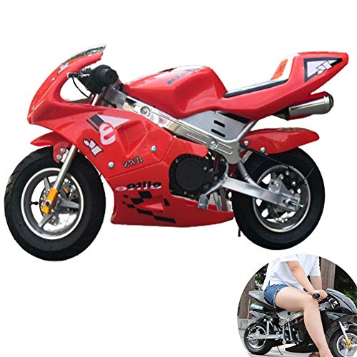 AFF 2 Tiempos 49cc Dos Ruedas pequeña Todoterreno montaña Mini Motocicleta niño Tarjeta de Gasolina ciclomotor al Aire Libre Juguete CS Accesorios de Combate,Rojo