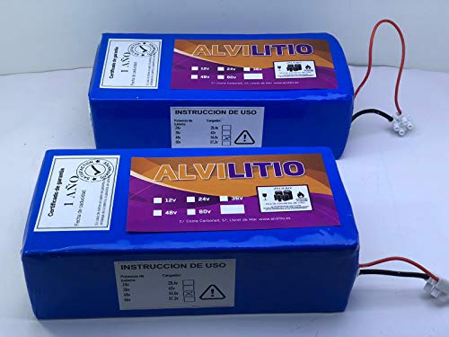 ALVILITIO Bateria de Litio Recargable 36V 9AH/12AH/15AH/18AH/21/AH/24AH/27AH/30AH Alta Potencia (36V 15AH)