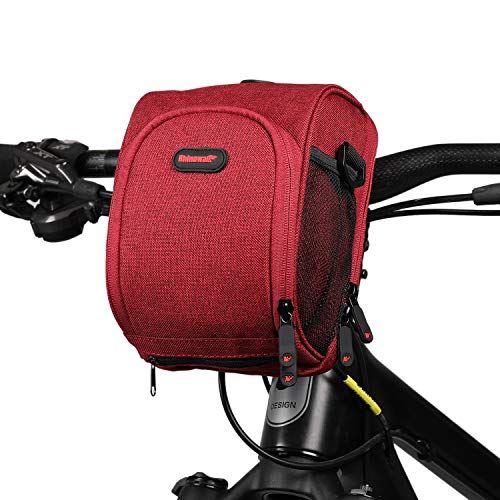 Asvert Bolsa de Manillar Impermeable de Bicicletas de Carretera y de Montaña para Ciclismo, Incluye Correa para el Hombro Extraíble y Cubierta para la Lluvia (Rojo)