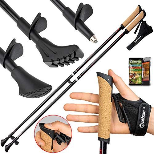 ATTRAC Bastones Marcha nórdica de Carbono 100% - Ultra Ligeros con Sistema Click & Go de Las dragoneras - Longitud Fija y Empuñadura en Corcho + PDF Workout (105 cm)