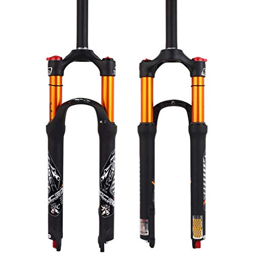 Auoiuoy 26/27,5/29 Aire Ajuste Rebote Horquillas suspensión BTT, Tubo Recto 28,6 mm QR 9mm 115mm Viaje Corona Bloqueo Bicicletas montaña Forks, Gas Amortiguador XC/Am/FR Bicicletas,Gold-26inch