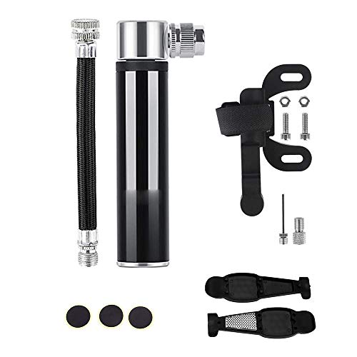 azorex Bomba para Bicicleta Mini Bomba para Hinchar Bici con Aguja Válvulas Presta y Schrader Alta Presión para Carretera Bicicletas de Montaña,Pelota y BMX (Negro)