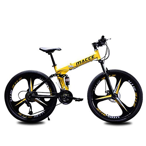 B-D Bicicletas Plegables Estudiante Unisex Bicicleta de Montaña Plegable, Marco de Acero de Alto Carbono, 21 Velocidades, Absorción de Impacto, Sistema de Frenos de Seguridad,Amarillo,26inch