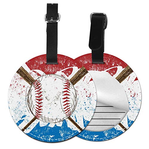 Bates de béisbol y pelota en grunge de piel personalizada de lujo para maleta, accesorios de viaje, etiquetas redondas para equipaje Negro Negro 4 PCS