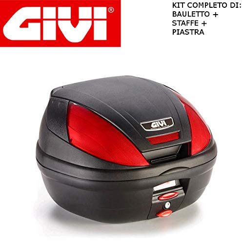 Baúl E370N + Enganche E221M Monolock Honda NT 700 Deauville 2006 2012 Givi de 37 l con catalizadores Rojos