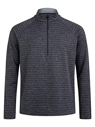 Berghaus Camiseta térmica de Manga Larga con Media Cremallera para Hombre, Hombre, Camiseta de Manga Larga, 22258, Monumento/Gris Pinstripe, L