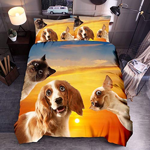 BH-JJSMGS Gato Animal 3D, Perro, Lobo, Funda nórdica Impresa en 3D y Funda de Almohada, Happy House 140 * 210