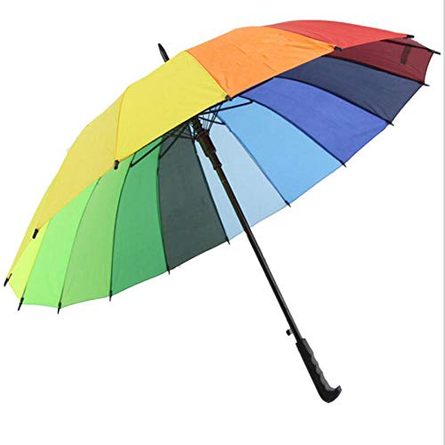 B/H Paraguas Resistente al Viento,Paraguas 16 Huesos, Varilla Recta automática de Mango Largo de Color arcoíris, a Prueba de Viento