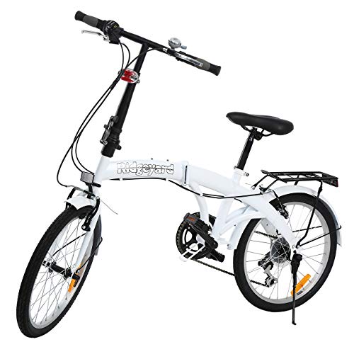 Bicicleta plegable Ridgeyard de 6 velocidades, de 20 pulgadas con soporte trasero LED, Hombre, blanco