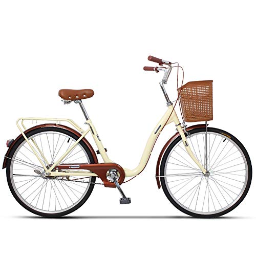 Bicicletas para Damas, Bicicletas de una Velocidad con cestas Bicicletas Scooter Ligeras Bicicletas para Estudiantes Adultos Masculinos y Femeninos Bicicletas para viajeros urbanos asientosbeige 24''