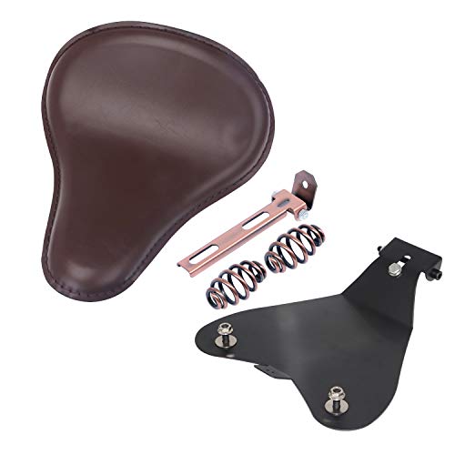 Bid4ze Placa base de asiento delgado de cuero marrón de 3 pulgadas con soporte de resorte de cobre para Harley Sportster Chopper Bobber Honda