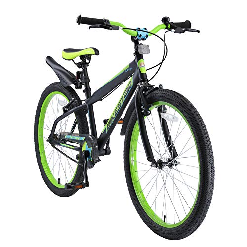 BIKESTAR Bicicleta Infantil para niños y niñas a Partir de 10 años | Bici de montaña 24 Pulgadas con Frenos | 24" Edición Mountainbike Nero Verde