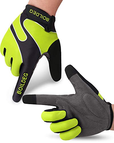 boildeg Guantes de Ciclismo,Guantes MTB,Antideslizante Pantalla Táctil,Tela Transpirable,Adecuado para Ciclismo de Montaña,Todo el Vehículo de Terreno,Bicicleta de Montaña (Verde, L)