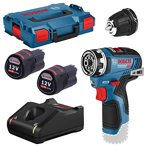 Bosch Professional GSR 12V-35 FC - Atornillador a batería (2 baterías x 3.0 Ah, 12V, 35 Nm, 1 cabezal FlexiClick, en L-BOXX)