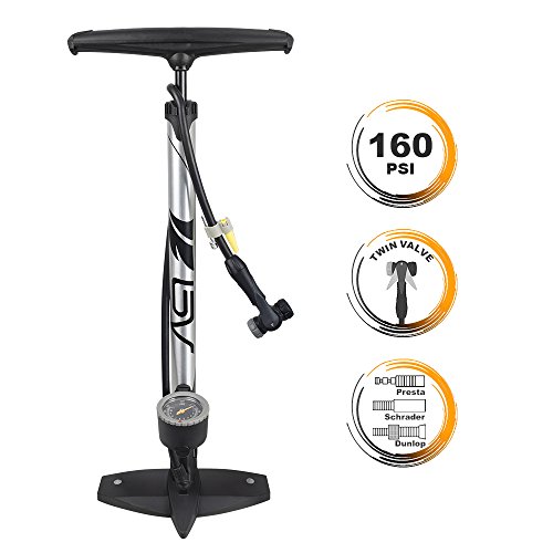 BV - Bomba de Aire ergonómica para Bicicleta con manómetro con Cabezal de válvulas Presta y Schrader, 160 PSI