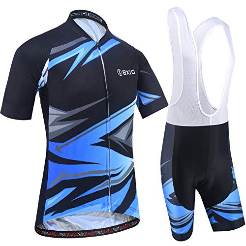 BXIO Trajes de Ciclismo para Hombres Ropa de Bicicleta de Manga Corta 5D Gel Pad Short Maillot Ciclismo 200 (Black-Blue(200,Bib Shorts), 2XL)