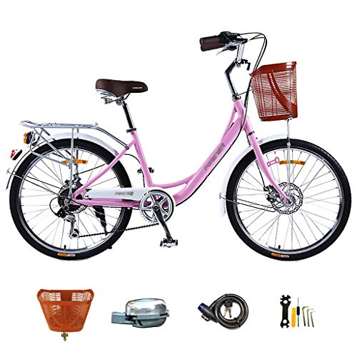 Canastas de Bicicletas para Adultos para Mujeres Bicicleta de cercanías de Ciudad Vintage Ligera 24 Pulgadas 7 velocidades Bicicletas de Crucero