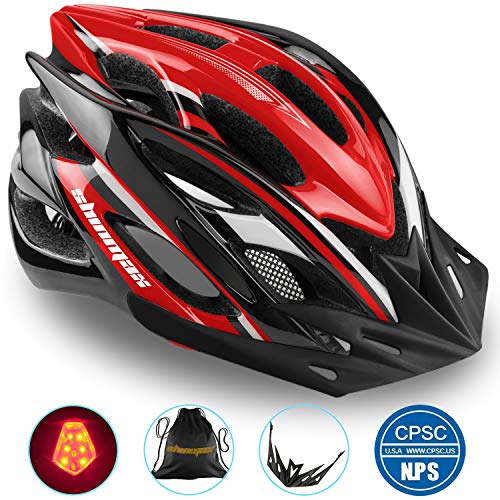 Casco Bicicleta/Casco Bicic con Luz LED,Certificado CE,Casco Ciclismo con Visera y Forro Desmontable Especializado con Luz de Seguridad Super Light Casco Bici para Skateboarding Ski & Snowboard