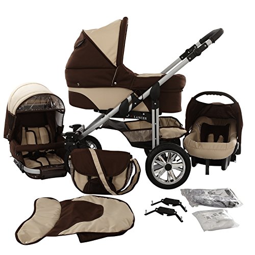 Chilly Kids Matrix Lancer 4 in 1 Cochecito Combinado (asiento del coche con la base ISOFIX, cubierta para la lluvia, mosquitero, ruedas giratorias de 14 colores) 05 chocolate & crema