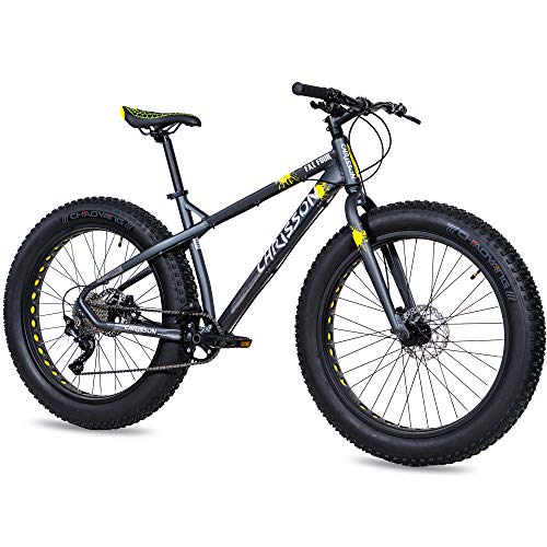 CHRISSON Bicicleta de montaña Fat Four de 26 pulgadas, color negro y amarillo, Hardtail Fat Tyre Mountain Bike, bicicleta con neumáticos 4.0 grasos y 10 velocidades Shimano Deore