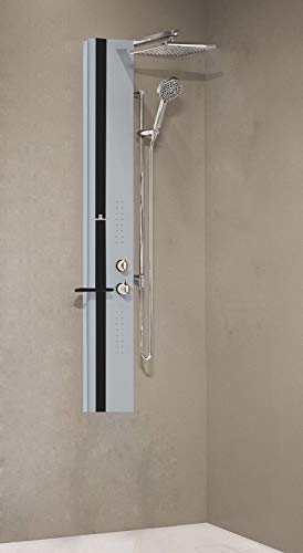 Columna de ducha Novellini Line 2 hidromasaje hidráulico con mezclador mecánico termostático color blanco negro mate Arngeto Silver banda estante topo alcachofa ducha 22 x 57,5 x 150 cm