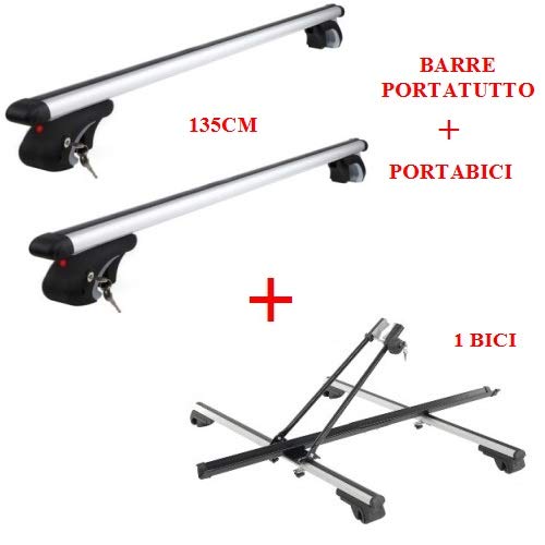 Compatible con Isuzu Panther 2011 Porta Techo Coche 135CM + Barra PORTADORA Bicicleta Acero para Coches con BARANDILLA NO Totalmente FIJADA AL Techo HOMOLOGADO