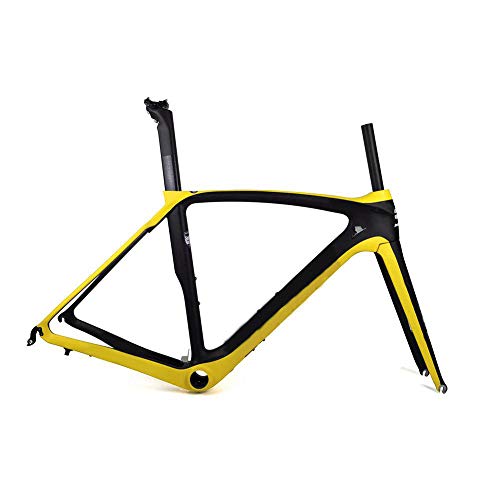 Cuadro de bicicleta de carretera de carbono completo Cuadro de bicicleta de carretera de carbono 700C Cuadro de bicicleta de carreras mate UD con auriculares BB386 (amarillo),53cm