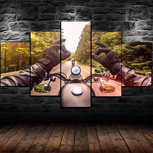 Cuadro En Lienzo, Imagen Impresión, Pintura Decoración, Cuadro Moderno En Lienzo 5 Piezas Xxl,125X60Cm,Paseo En Bicicleta En Pov Murales Pared Hogar Decor