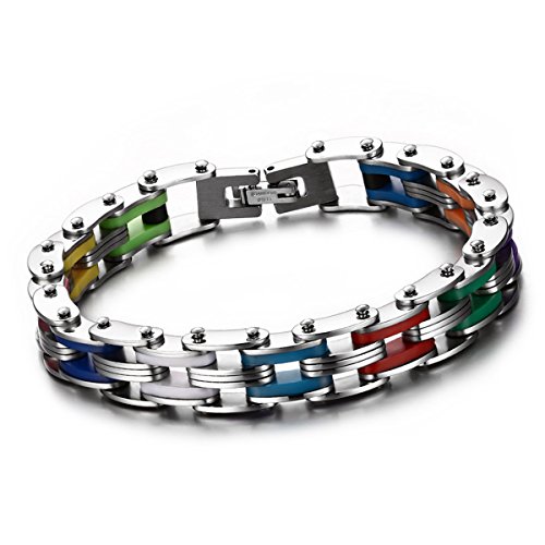 Cupimatch Pulsera Hombre Mujer Bicicleta Silicona Acero Inoxidable Arcoiris Buen Regalo para Amor Europa y América