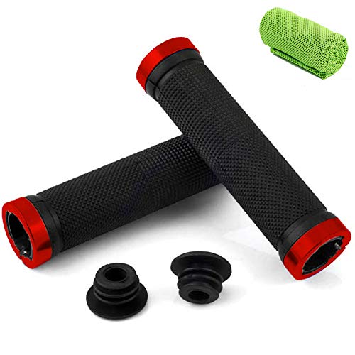 CYchen Puños Bicicleta Ergonomicos Silicona Manillar Espuma Bicis Manillares Manguitos con Fixie Atornillables y Tapones, para Bici de Montaña MTB BMX Scooter (Rojo)